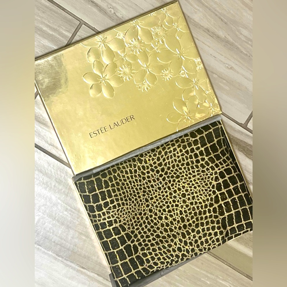 NWT! Estee Lauder Bkack and Gold double sided Scarf
